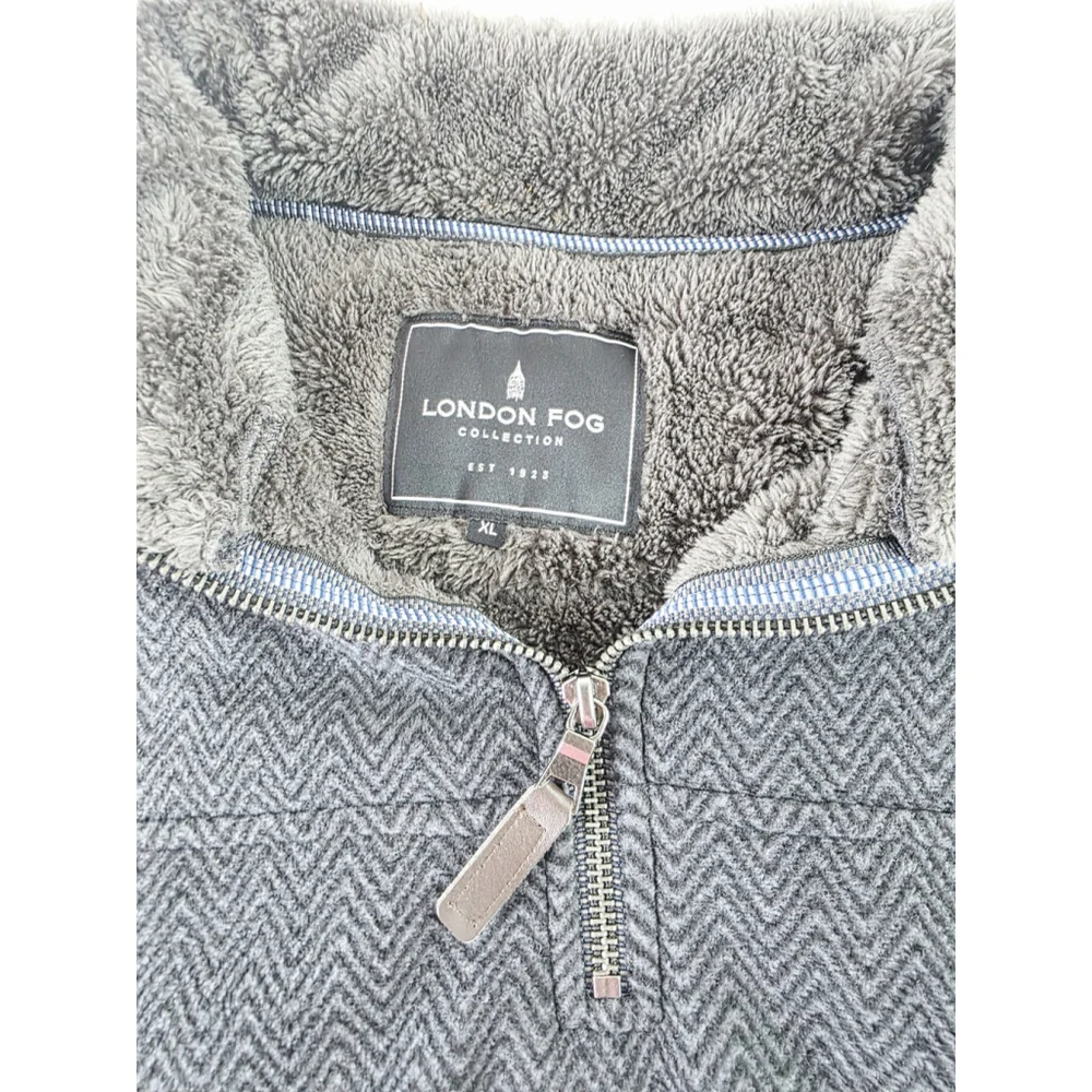 London Fog Collection Men's Gray 1/4 Zip Pullover Fleece Fully Lined Size XLarge